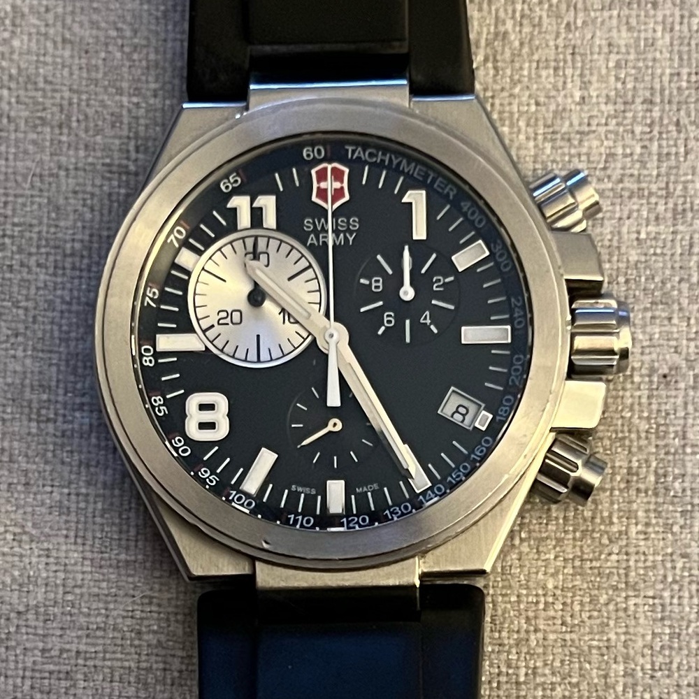 Victorinox Swiss Army Men’s Convoy Black Chronograph Watch with Rubber Band